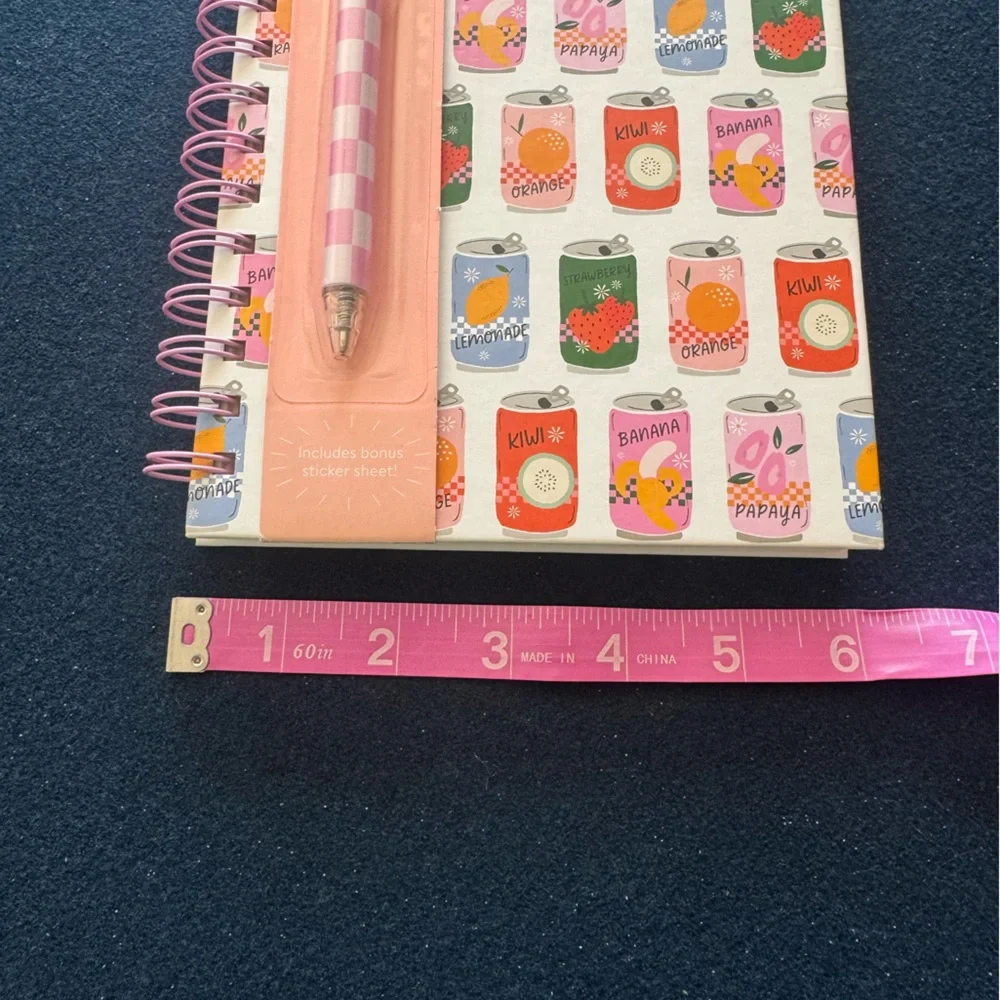 Colorful sodaThemed spiral Notebook and checkered pink/white Pen Set-so cute💕